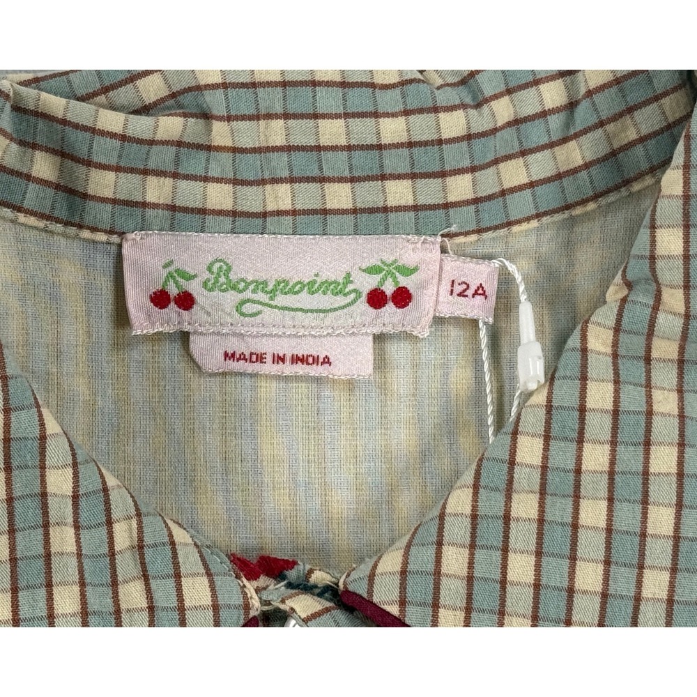 NWT Bonpoint Girls Cherry Embroidered Gingham Dress Long Sleeve 12A - Picture 4 of 9